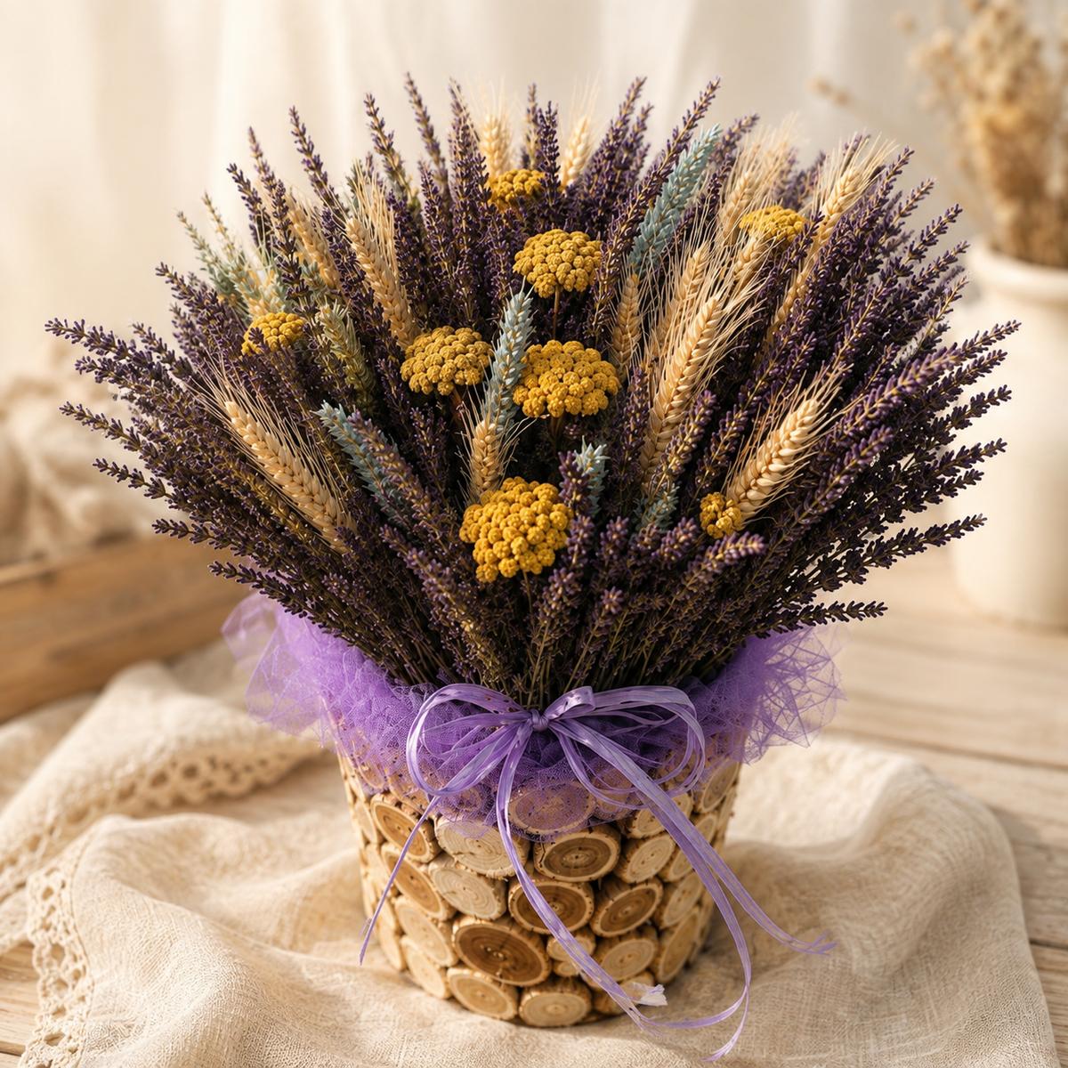 Aranjament decorativ cu lavandă și flori uscate – Handmade