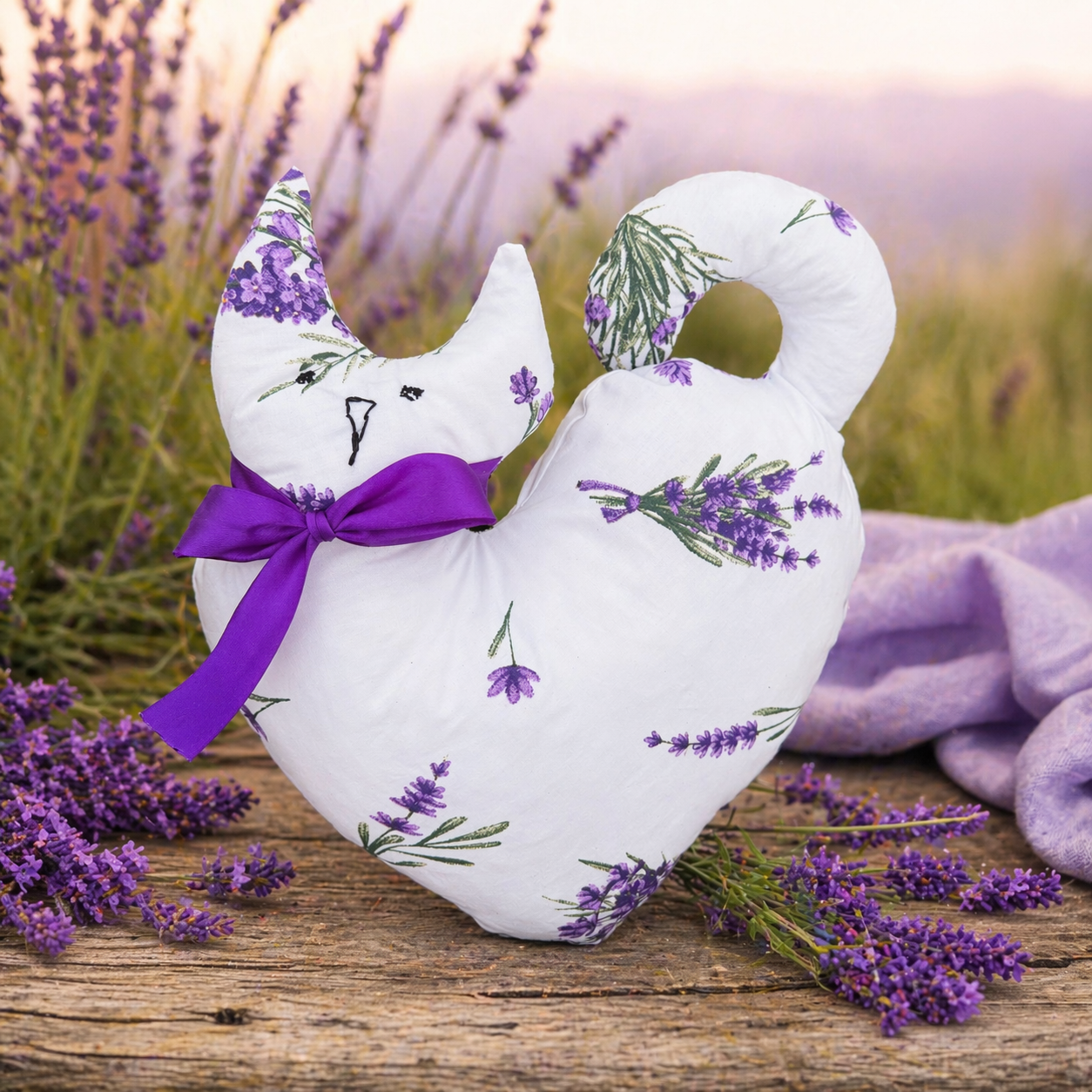 Pernă Pisica Inimioara cu lavandă naturală pentru somn și relaxare - handmade, aromaterapie