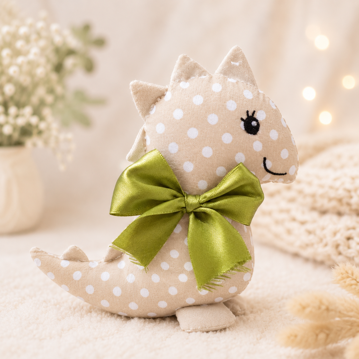 Dino Lavandel Bej Umplut cu lavandă naturala pentru copii – Handmade pentru somn liniștit, 30x23 cm