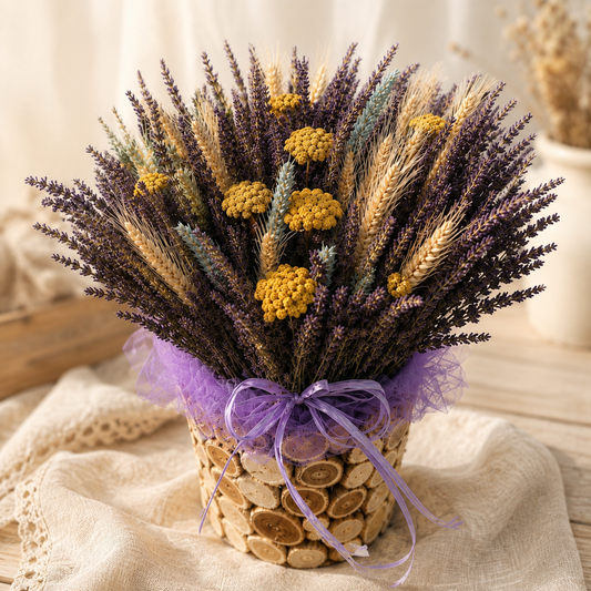 Aranjament decorativ cu lavandă și flori uscate – Handmade