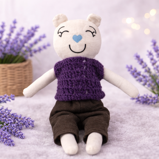 Jucărie Umpluta cu lavandă naturala pentru copii – Ursulet Fancy handmade pentru somn liniștit, 33x8 cm
