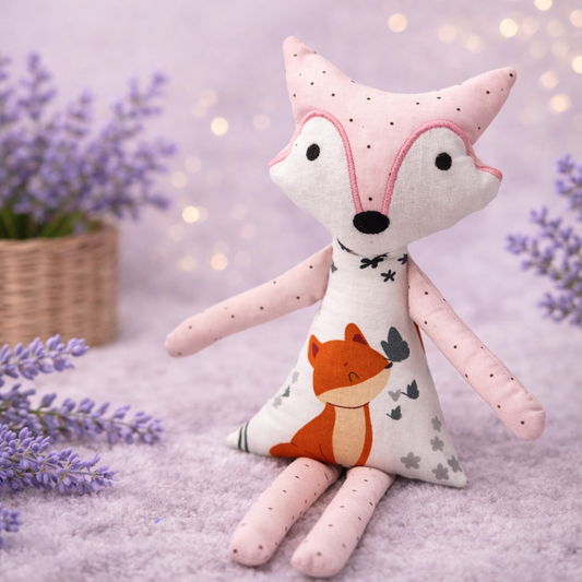 Jucărie Umpluta cu lavandă naturala pentru copii – Vulpita Roz handmade pentru somn liniștit, 33x8 cm
