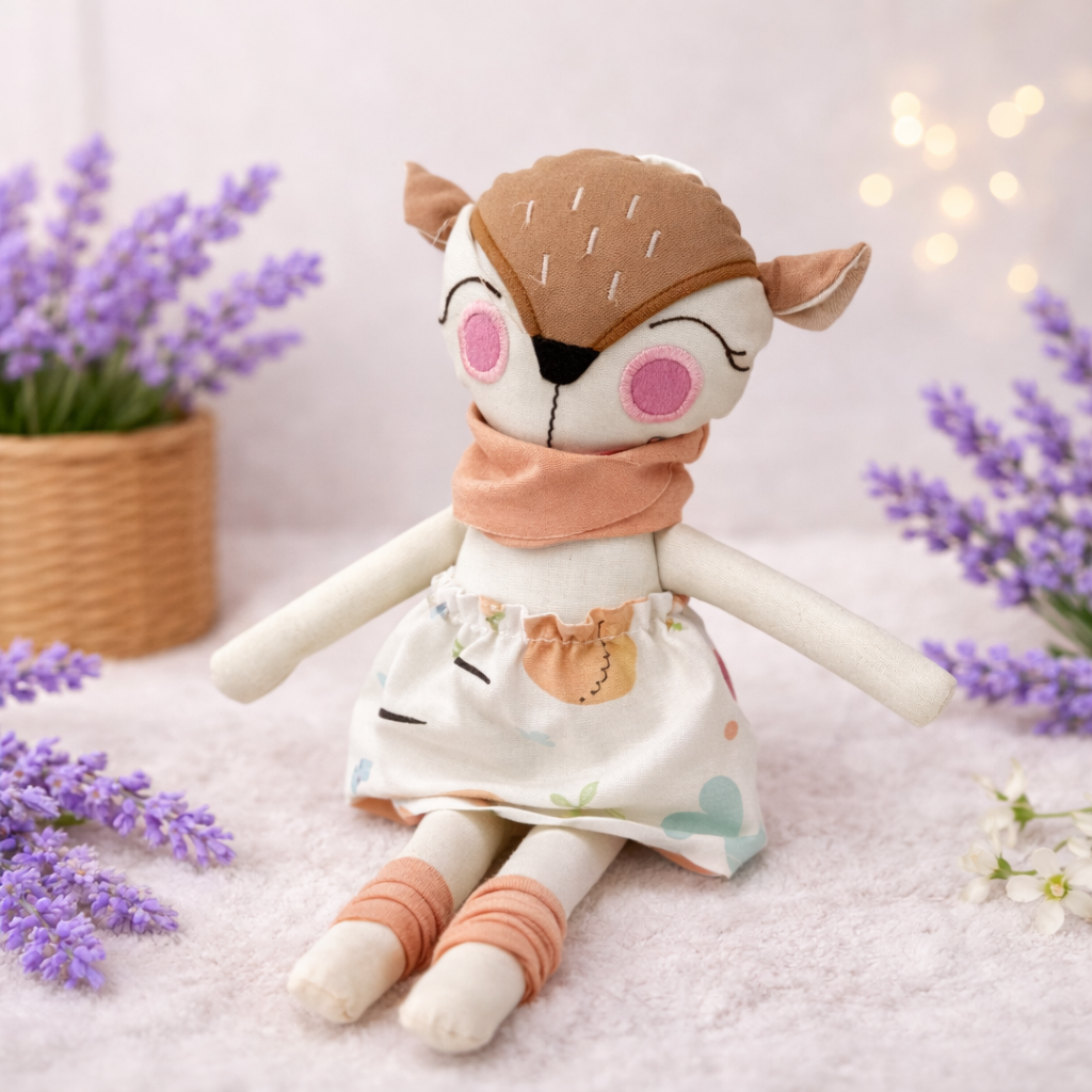 Jucărie Umpluta cu lavandă naturala pentru copii – Caprioara handmade pentru somn liniștit, 33x8 cm