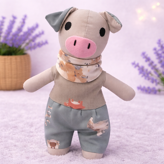 Jucărie Umpluta cu lavandă naturala pentru copii – Porcusor Elegant handmade pentru somn liniștit, 20x8 cm