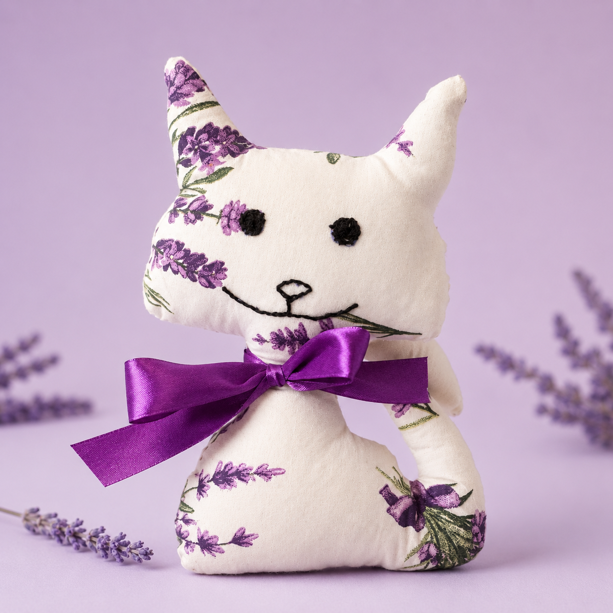 Pisicuta Caraghioasa Umpluta cu lavandă naturala pentru copii – Handmade pentru somn liniștit, 33x8 cm